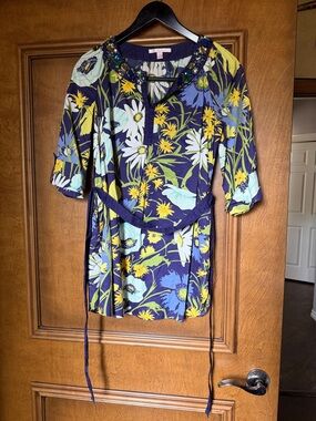 Rebecca Taylor Navy Floral Embellished Tunic